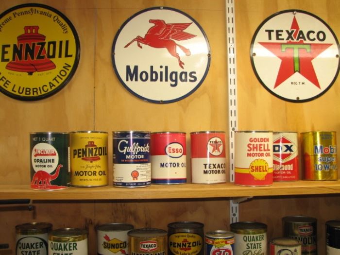Vintage oil cans and petroleum advertising