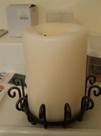 LARGE CANDLE & METAL HOLDER