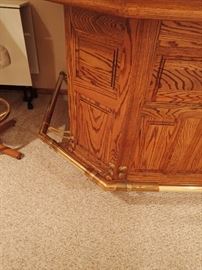 OAK BAR WITH BRASS FOOT RAIL & POSTS -- COME APART FOR EASY TRANSPORT