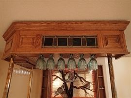 OAK BAR WITH BRASS FOOT RAIL & POSTS -- COME APART FOR EASY TRANSPORT