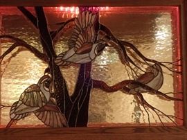 LIGHT BOX WITH STAINED GLASS BIRDS STAINED GLASS AND SHELVES 