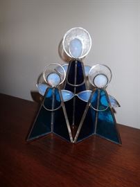 STAINED GLASS SET OF 3 ANGLES BLUE
