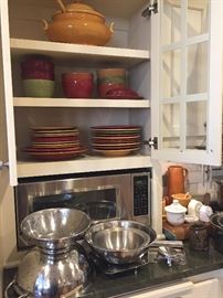 Pottery Barn dishes, strainers
*note microwave is not for sale