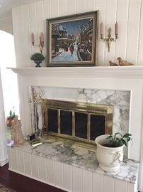 H. Hargrove Joys of the Christmas Season, Wall sconces, fireplace set, planter