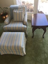Arm chair and ottoman, Ethan Allen drop leaf end table