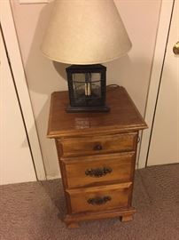 3 drawer cabinet, lamp