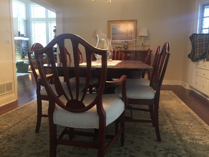 Dining table with extra leaves, 8 chairs