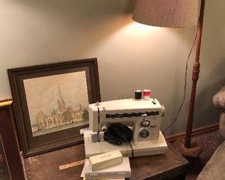 Vintage trunk and sewing machine 