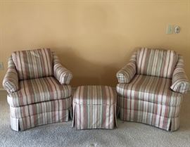 2 Swivel Armchairs w/ Ottoman