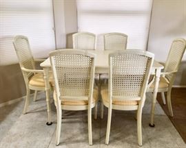Chaircraft Cream Faux-bamboo Dining Table, 1 Leaf, 2 Cane Back Armchairs, 4 Cane Back Side Chairs