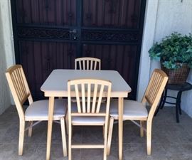 Stakmore Wood Folding Card Table w/ 4 Upholstered Folding Chairs