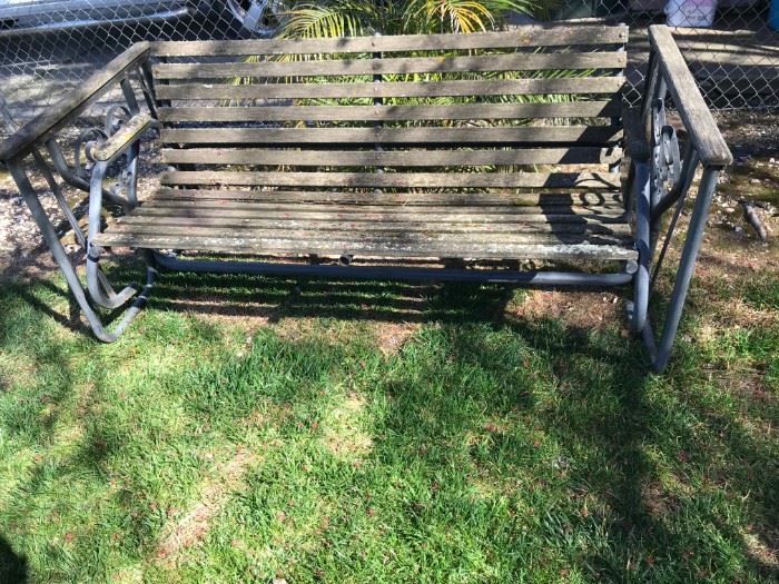 rocking redwood bench