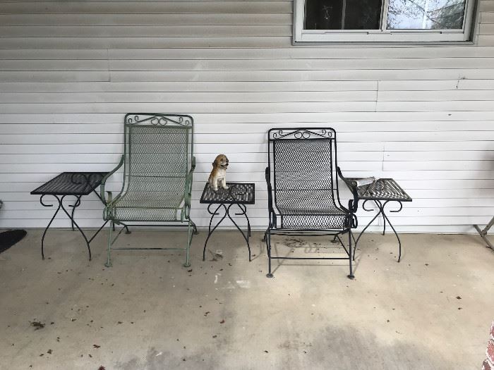 Iron patio chairs and side tables