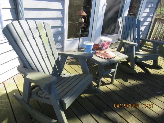 PAIR OF ANDRIONDECK ROCKING CHAIRS WITH TABLE
