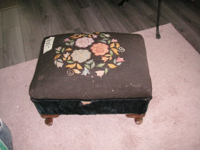 Antique needlepoint footstool