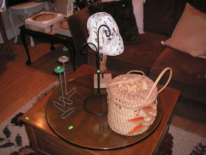Hat stands & beautiful, thick piece of glass with finished edge