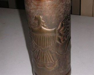 WWI trench art shell casing vase w/eagle