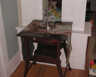 Eastlake table & modern chrome lamp