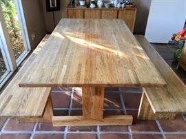 Farmhouse style dining table with benches 