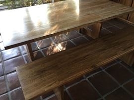 Farmhouse style dining table with benches 