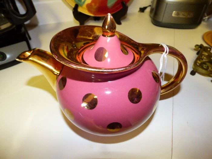 Hall Polka Dot Teapot with gold gilt trim