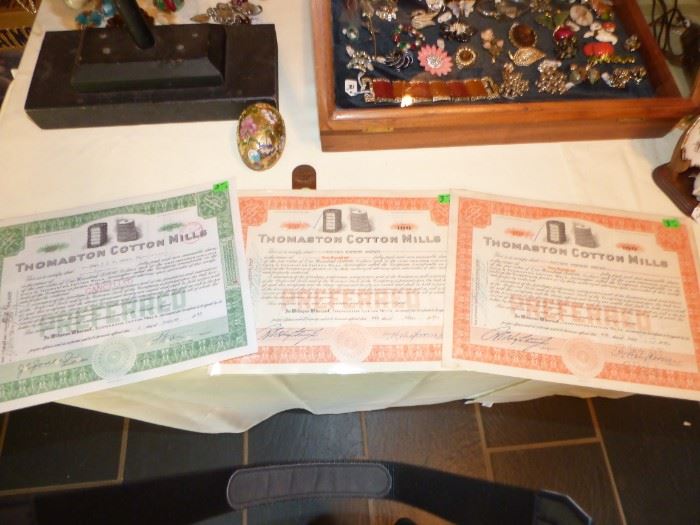 Old Thomaston Mill Stock Certificates