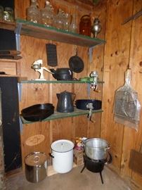 Enamel Ware, Cast Iron Fryer, Fish Cooker, etc