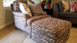 upholstered arm chair -shown here with ottoman. 2 matching chairs in this sale.