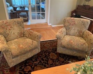 Pair of tapestry Crate and Barrel chairs like new