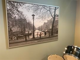 oversized black and white Amsterdam scene