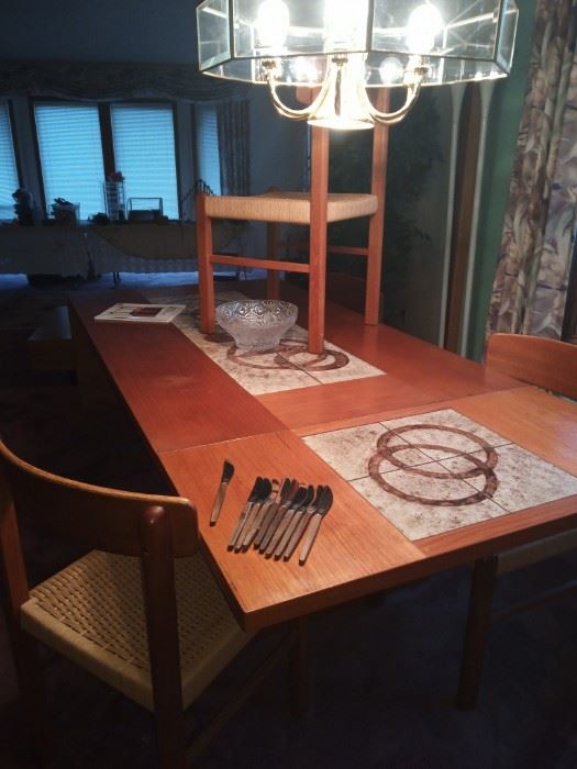 Dining room table, Beautiful Inlaid Tile Double Rings Mid-Century 