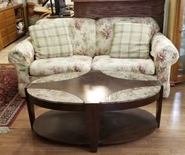 Sleeper sofa & marble and wood oval coffee table