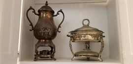 Silver plated urn & chafing dish