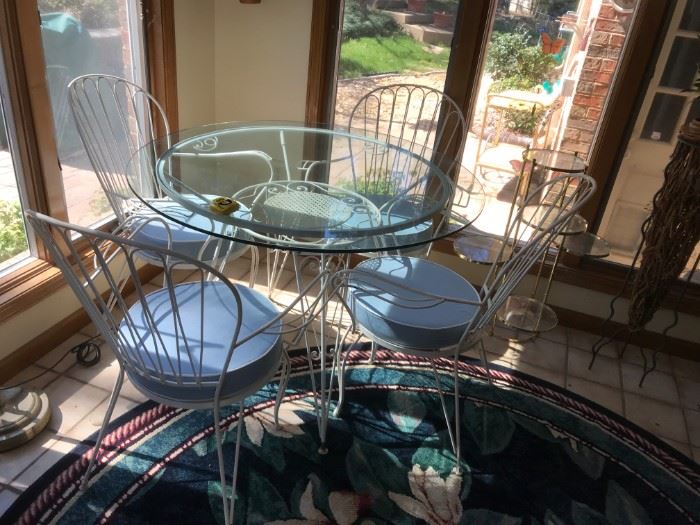 #1 Glass Table w/white-painted Metal Base w/4 chairs 42x30 $175.00
