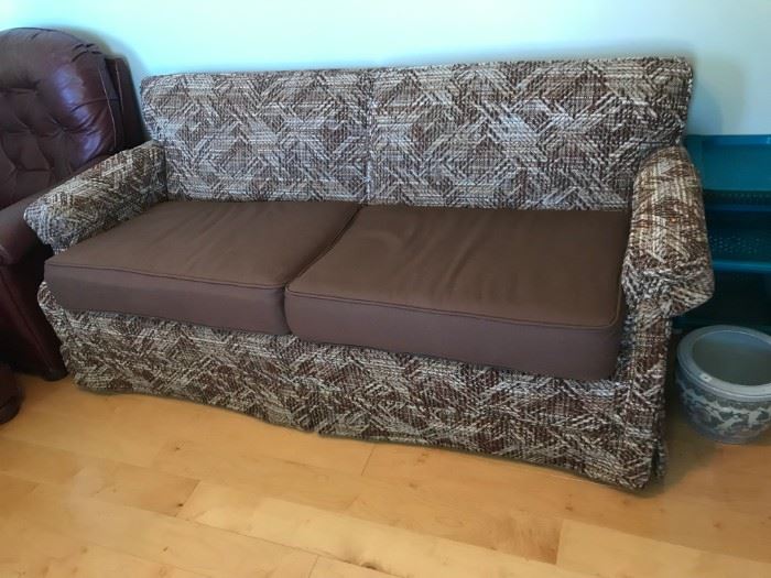 #23 Hide-a-bed brown two-tone sofa 72" long $100
