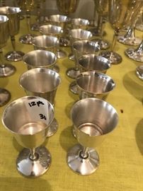 #29 Set of 9 silverplate Wine Glasses (red) $40.00 
#30 Set of 12 Champagne Glasses Silverplate $60 
#31 Set of 8 cordials Silverplate $24.00 
#32 Set of 12 Cordials (dessert) silverplate $30.00 
#33 13 piece Wine Glasses (white) silverplate $60.00 
#34 Set of 4 champagne silverplate $20.00 
#35 set of 8 Ice Tea Silverplate glasses $40.00
