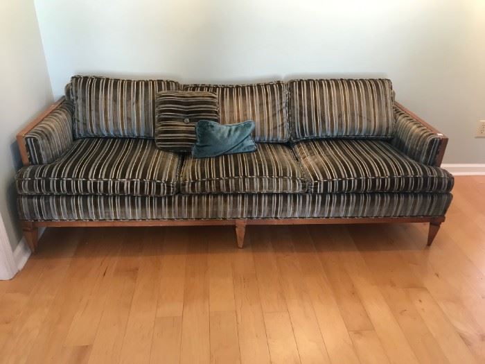 #82 Mid-Century Long Brown/Blue Stripe Sofa 7' Long $175.00

