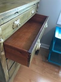 #86 Antique dove-tailed Green distressed painted 4 drawer cabinet 34x17x32 $75 each $150.00
