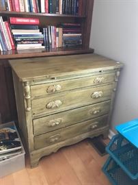 #86 Antique dove-tailed Green distressed painted 4 drawer cabinet 34x17x32 $75 each $150.00
