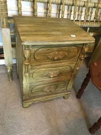 #88 (2) Green distressed painted Nightstands w/3 drawers 17.5xx14.5x24 $65 each $130.00

