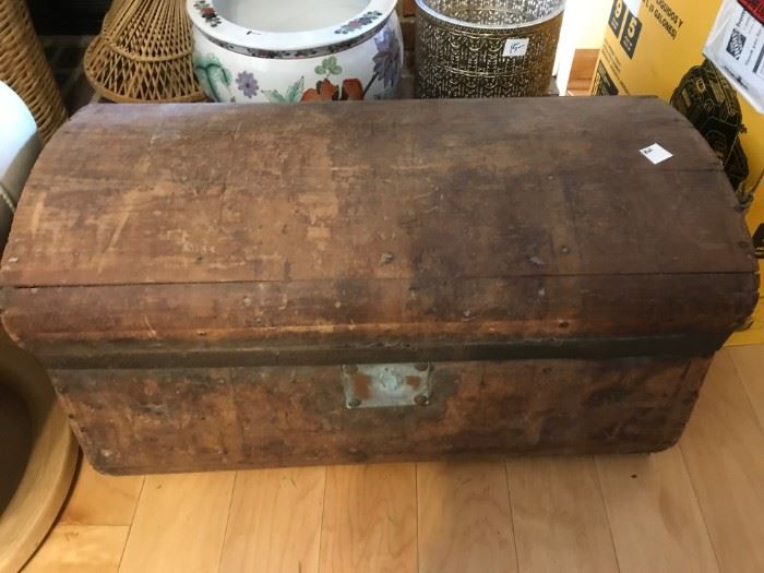 #96 Old Wooden camel back trunk - very old 27x14x14 $30.00
