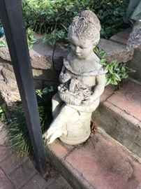 #113 concrete statue of girl w basket as is foot 24 tall $75.00
