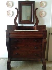 American Empire gentleman's chest, with white marble top inset, 4 drawers.