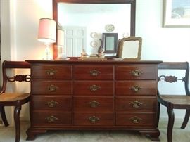Vintage solid cherry wood dresser, w/matching mirror, by Young-Hinkle Furniture Co., Lexington, NC.