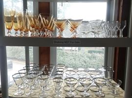 Several sets of vintage stemware.