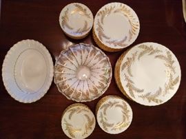 70-piece set of Minton "Golden Fern" china; 1946-1959.
Minton China was established by Thomas Minton in Stoke-upon-Trent, Staffordshire, England in 1793. In its first years, Minton produced earthenware, a low-fired pottery that is permeable to water. Shortly thereafter, Minton formed a partnership with Joseph Poulson who created bone china.