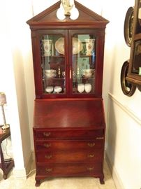 Vintage cherry drop-leaf secretary/china cabinet.
