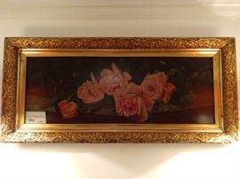 Very nice antique oil painting of roses in original, unmolested gilt wood frame.