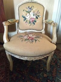 This pair of French chairs is quite nice, chippy painted wood, jes rite!