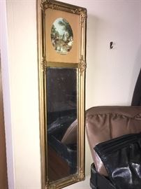 VINTAGE WALL MIRROR WITH PAINTING AT TOP 